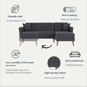 Gozos Bettfunktion Ecksofa 225x115x85 cm Grau - Textil - 150 x 85 x 225 cm