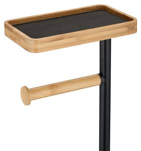 Support WC avec petite étagère Noir - Marron - Bambou - Métal - Matière plastique - 22 x 65 x 18 cm