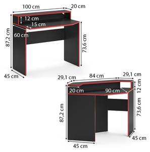 Bureau ordinateur Kron noir/rouge Set 3 Profondeur : 90 cm