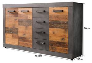 Commode Indy Gris - En partie en bois massif - 151 x 86 x 37 cm