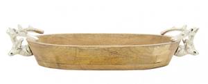 Korb aus Mangoholz mit Hirsch-Griffen Massivholz - 40 x 9 x 24 cm