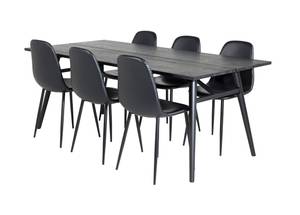 Essgruppe Sleek (7-teilig) Schwarz - Massivholz - 95 x 75 x 195 cm