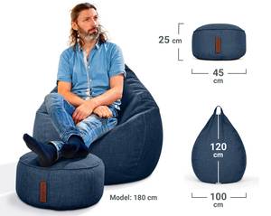 Pouf d'intérieur XXL "Linen" + tabouret Bleu