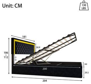 Polsterbett TERLKCG-042 Schwarz - 181 x 112 x 204 cm