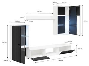 SARAI Wohnwand Weiß-Schwarz mit LED Schwarz - Weiß