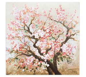 Acrylbild handgemalt Heiteres Hanami Braun - Pink - Massivholz - Textil - Holz teilmassiv - 80 x 80 x 4 cm