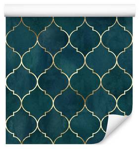 Papier Peint Motif MAROCAIN Abstraction Beige - Bleu - Vert - Papier - Textile - 53 x 1000 x 1000 cm