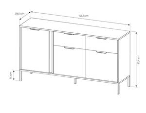 Kommode LARS 153 3D2S Schwarz - Gold - Holzwerkstoff - Kunststoff - 154 x 82 x 40 cm