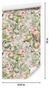 Papier Peint Fleurs FEUILLES Plantes Marron - Gris - Vert - Blanc - Papier - Textile - 53 x 1000 x 1000 cm