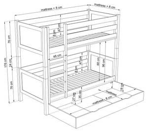 Etagenbett N02 mit Schublade Hellbraun - 120 x 200 cm