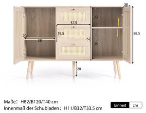 Sideboard Natur Ⅲ Beige - Holzwerkstoff - Rattan - Massivholz - 40 x 82 x 120 cm