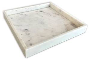 Dekotablett aus Marmor quadratisch weiß Weiß - Stein - 30 x 4 x 30 cm