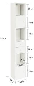 Meuble Colonne de Salle de Bain STR10-W Blanc - Bois manufacturé - 33 x 188 x 24 cm