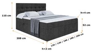 Boxspringbett BERO Schwarz - 140 x 110 cm - H3