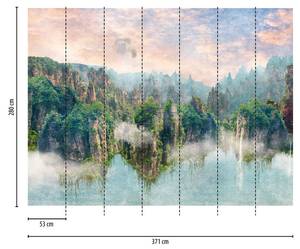 Landschaft Fototapete Beige - Blau - Braun - Grün - Kunststoff - Textil - 371 x 280 x 1 cm