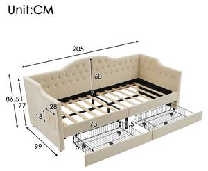 Tagesbett VELVLade Ⅰ Beige - Tiefe: 205 cm