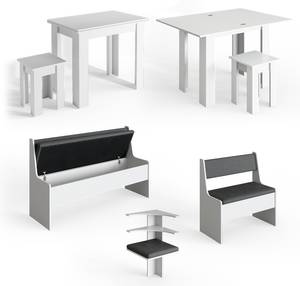 Sitzecke Roman 180x120cm Hocker Tisch Grau - Weiß - Holzwerkstoff - 136 x 80 x 60 cm