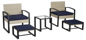 Garten-Sitzgruppe Calvello 5-tlg. Beige - Blau - Metall - Polyrattan - 40 x 40 x 40 cm