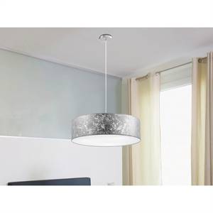 Pendelleuchte Shade Eisen / Stoff - 3-flammig - Silber - Durchmesser Lampenschirm: 60 cm