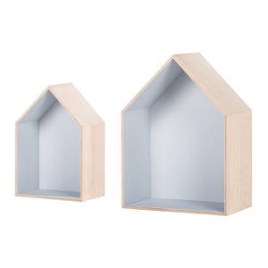 Huisvormige kubuskasten Mika 2-delige set - Berkenhout/lichtgrijs