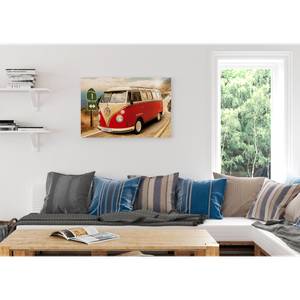 Impression d’art Volkswagen Bulli II Beige - Rouge - Bois manufacturé - Papier - 90 x 60 x 2 cm