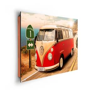 Impression d’art Volkswagen Bulli II Beige - Rouge - Bois manufacturé - Papier - 90 x 60 x 2 cm