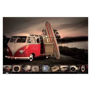Afbeelding Volkswagen Bulli IV Grijs - Rood - Plaatmateriaal - Papier - 90 x 60 x 2 cm