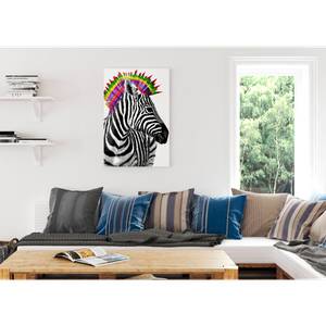 Impression d’art Zebra Punk Noir - Blanc - Bois manufacturé - Papier - 60 x 90 x 2 cm