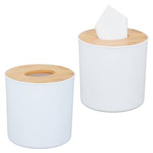 Lot de 2 boîtes mouchoirs avec couvercle Marron - Blanc - Bambou - Matière plastique - 14 x 13 x 14 cm