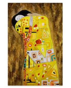 Tableau peint L'étreinte après Klimt Marron - Bois massif - Textile - 60 x 90 x 4 cm