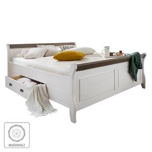 Doppelbett Frida (inkl. Bettkästen) Kiefer massiv - Weiß / Grau