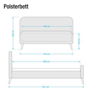 Lit capitonné Klink Tissu - Gris foncé - 140 x 200cm