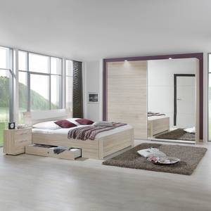 Tweepersoonsbed Struge grof gezaagde eikenhouten look/alpinewit - 140 x 200cm - 1 opbergruimte