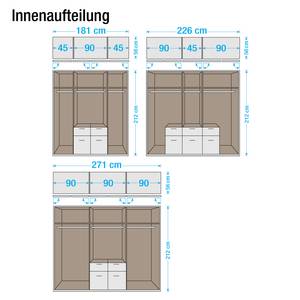 Draaideuren-/combikast Burano alpinewit metallic - 5-deurs - 3 spiegeldeuren - 6 lades - 226cm