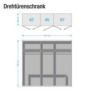 Drehtürenschränke Elmshorn Alpinweiß / Hochglanz Bordeaux - Breite: 181 cm - 5 Türen - 3 Spiegeltüren