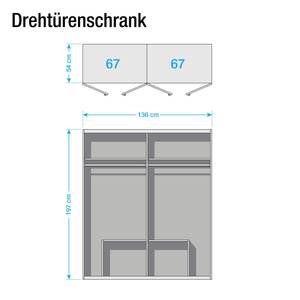 Drehtürenschränke Elmshorn Alpinweiß / Hochglanz Dunkelgrau - Breite: 136 cm - 2 Spiegeltüren