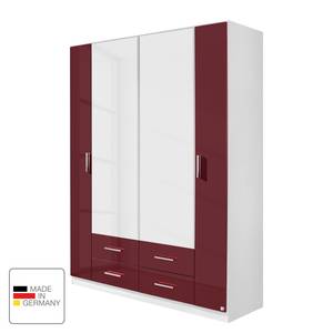 Drehtürenschränke Elmshorn Alpinweiß / Hochglanz Bordeaux - Breite: 136 cm - Ohne Spiegeltür/-en