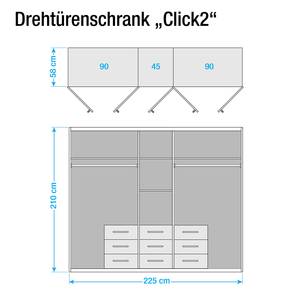 Draaideurkast Alma grof gezaagde eikenhouten look/alpinewit - kastbreedte: 270cm - 6-deurs - Breedte: 270 cm