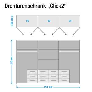 Draaideurkast Alma grof gezaagde eikenhouten look/alpinewit - kastbreedte: 225cm - 5-deurs - Breedte: 225 cm