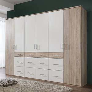 Armoire à portes battantes Alma Imitation chêne brut de sciage / blanc alpin - Largeur d'armoire : 225 cm - 5 portes - Largeur : 225 cm