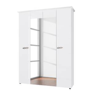 Armoire à portes battantes Ambrosia Blanc brillant - 159 x 214 cm - 4 portes - Avec corniche - 2 miroir