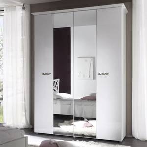 Armoire à portes battantes Ambrosia Blanc brillant - 159 x 214 cm - 4 portes - Avec corniche - 2 miroir