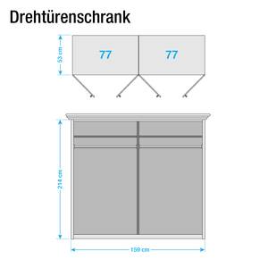 Drehtürenschrank Ambrosia Hochglanz Weiß - 159 x 214 cm - 4 Türen - Mit Kranzblende - 2 Spiegeltüren