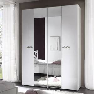 Armoire à portes battantes Ambrosia Blanc brillant - 159 x 214 cm - 4 portes - Sans corniche - 2 miroir