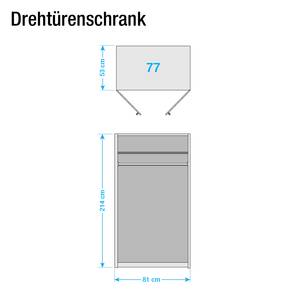 Drehtürenschrank Ambrosia Hochglanz Weiß - 81 x 214 cm - 2 Türen - Ohne Kranzblende - Ohne Spiegeltür/-en