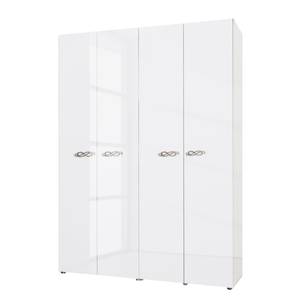 Armoire à portes battantes Ambrosia Blanc brillant - 159 x 214 cm - 4 portes - Sans corniche - Sans portes miroir