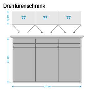 Draaideurkast Ambrosia hoogglans wit - 237 x 214 cm - 6 deuren - Met kroonlijst - 2 spiegeldeuren