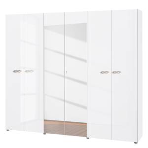 Drehtürenschrank Ambrosia Hochglanz Weiß - 237 x 214 cm - 6 Türen - Ohne Kranzblende - 2 Spiegeltüren