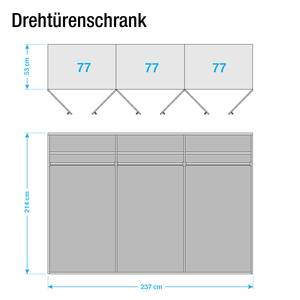 Draaideurkast Ambrosia hoogglans wit - 237 x 214 cm - 6 deuren - Zonder kroonlijst - 2 spiegeldeuren