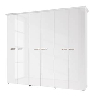 Drehtürenschrank Ambrosia Hochglanz Weiß - 237 x 214 cm - 6 Türen - Mit Kranzblende - Ohne Spiegeltür/-en